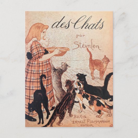Girl Fütternd Cats Vintag Steinlen Poster Postkarte (Vorderseite)