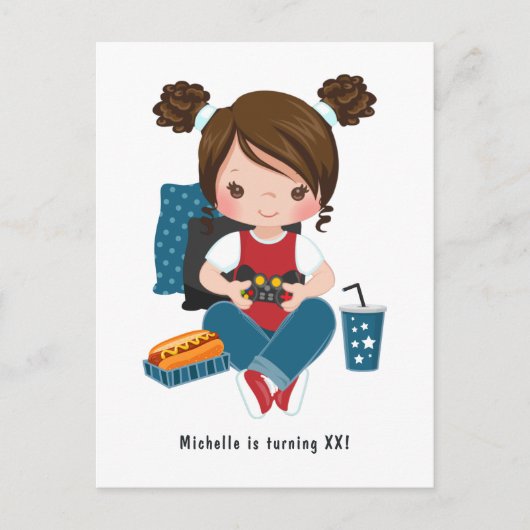 Girl Game Night Video Game Party Einladung Postkarte (Vorderseite)