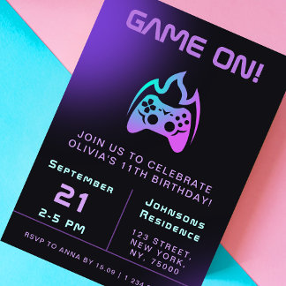 Girl Gamer Birthday Party Neon Video Game Theme Einladung