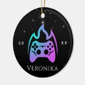 Girl Gamer Neon Video Game Console Name & Jahr Keramik Ornament (Links)