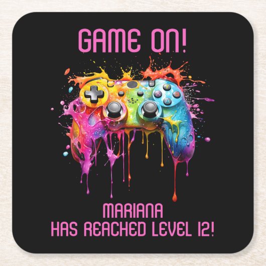 Girl Gamer Pink Video Game Party Rechteckiger Pappuntersetzer (Vorderseite)