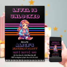 Girl Gaming Video Game Level Up Geburtstag Einladung