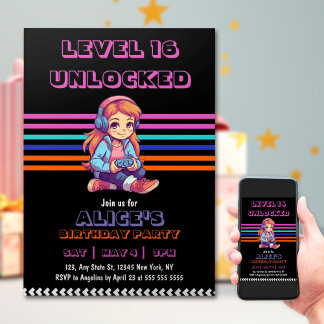Girl Gaming Video Game Level Up Geburtstag Einladung