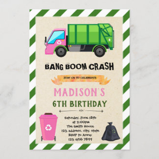 Girl Garbage Truck Geburtstagseinladung Einladung