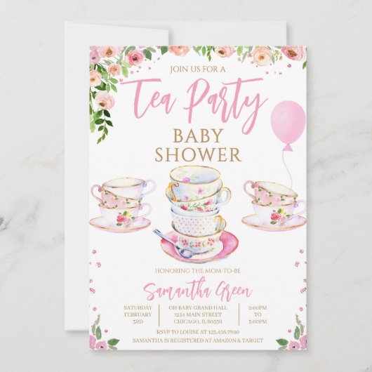 Girl Garden Tee Party Babydusche Einladung (Vorderseite)