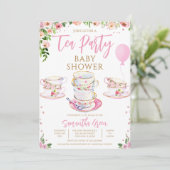 Girl Garden Tee Party Babydusche Einladung (Stehend Vorderseite)