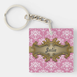 Girl Gawdy rosa und weißer Damast mit Gold Schlüsselanhänger