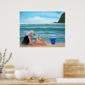 Girl Gebäude Sandburg am Meer Malerei Kunst Poster (Küche)