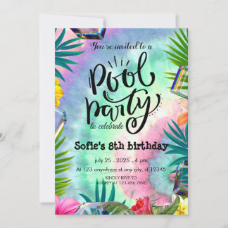 Girl Gefärbte Krawatte Pool Party Geburtstag Einladung