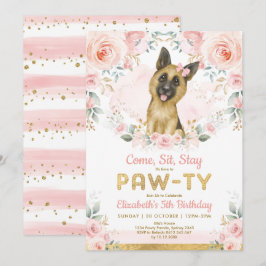 Girl German Shepherd Hunde Birthday Pink Gold Part Einladung