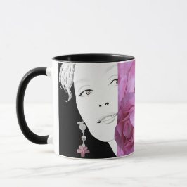 Girl-Gesicht anpassbare Blumenmode-Illustration Tasse