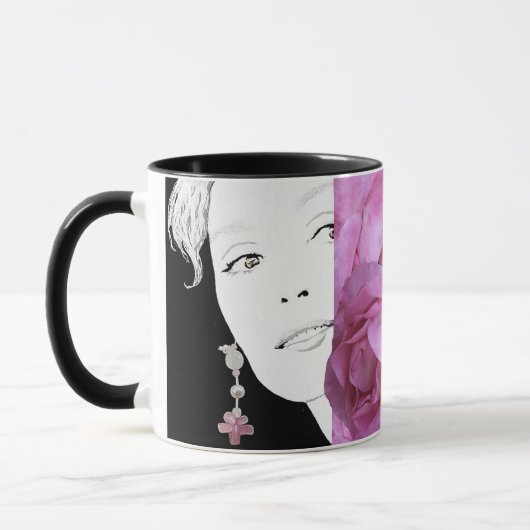 Girl-Gesicht anpassbare Blumenmode-Illustration Tasse (Links)