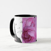 Girl-Gesicht anpassbare Blumenmode-Illustration Tasse (Vorderseite Links)