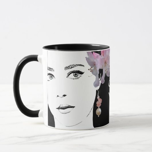 Girl-Gesicht anpassbare Blumenmode-Illustration Tasse (Links)