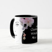 Girl-Gesicht anpassbare Blumenmode-Illustration Tasse (Vorderseite Links)