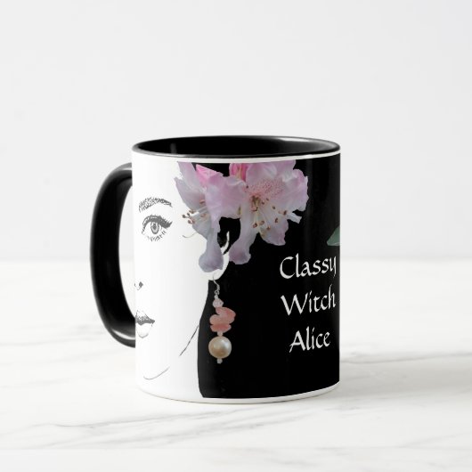 Girl-Gesicht anpassbare Blumenmode-Illustration Tasse (Vorderseite Links)