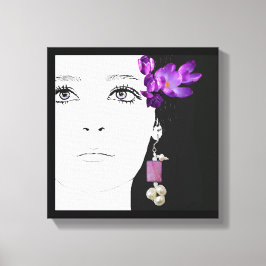Girl Gesicht hübsche lila Crocus Blumenmode Art Leinwanddruck