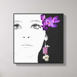 Girl Gesicht hübsche lila Crocus Blumenmode Art Leinwanddruck