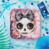 Girl Ghost Skeleton Halloween Pink Themed Pappteller (Party)
