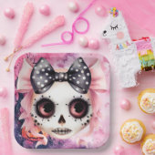 Girl Ghost Skeleton Halloween Pink Themed Pappteller (Party)