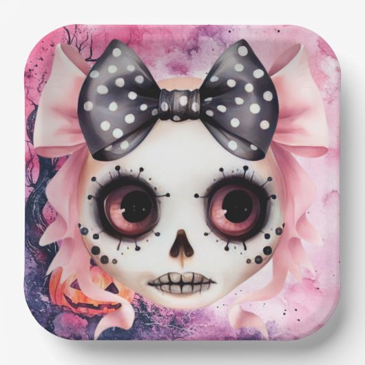 Girl Ghost Skeleton Halloween Pink Themed Pappteller (Vorderseite)