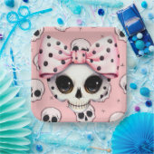 Girl Ghost Skeleton Halloween Pink Themed Pappteller (Party)