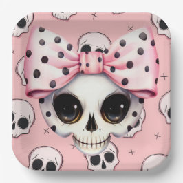 Girl Ghost Skeleton Halloween Pink Themed Pappteller