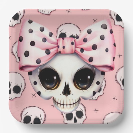Girl Ghost Skeleton Halloween Pink Themed Pappteller (Vorderseite)