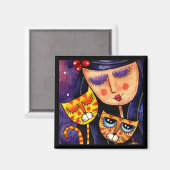 Girl & Ginger Cats - Magnet (Vorderseite/Rückseite)