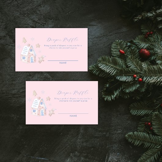 Girl Gingerbread Village Diaper Raffle Baby Shower Begleitkarte