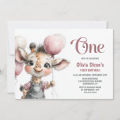 Girl Giraffe 1st Birthday Party Invitation Einladung (Vorderseite)