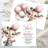 Girl Giraffe 2nd Birthday Party Invitation Einladung