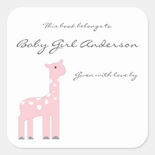Girl Giraffe Baby Dusche Buchzeichen Quadratischer Aufkleber