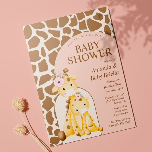 Girl Giraffe Baby Shower Einladung