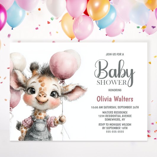 Girl Giraffe Baby Shower Invitation Einladung