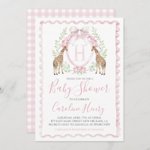 Girl Giraffe Baby Shower Preppy Pink Gingham Einladung
