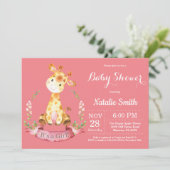 Girl Giraffe Babydusche Einladung (Stehend Vorderseite)