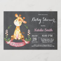 Girl Giraffe Babydusche Einladungs-Chalkboard