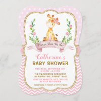Girl Giraffe Babydusche Rosa & Gold Einladung