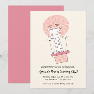Girl Giraffe Hot Air Ballon Erster Geburtstag Part Einladung