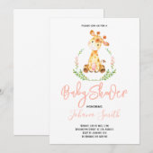 Girl Giraffe Safari Kinderdusche Einladung (Vorne/Hinten)