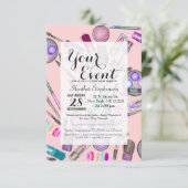 Girl-Girl-Handgemälztes Wasserfarben-Makeup auf Ro Einladung (Stehend Vorderseite)