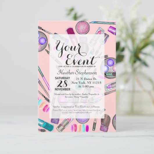 Girl-Girl-Handgemälztes Wasserfarben-Makeup auf Ro Einladung (Stehend Vorderseite)