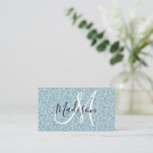 Girl & Glam Blue Silver Glitzer Glitzern Monogram Visitenkarte (Stehend Vorderseite)