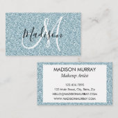 Girl & Glam Blue Silver Glitzer Glitzern Monogram Visitenkarte (Vorne/Hinten)