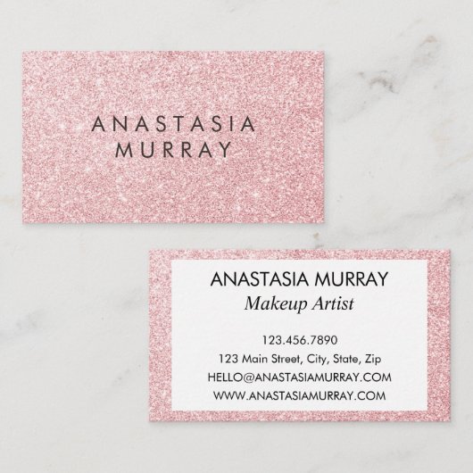 Girl & Glam Blush Pink Rose Gold Glitzer Glitzern Visitenkarte (Vorne/Hinten)