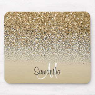 Girl Glam Gold Leopard Print Glitzer Monogramm Mousepad