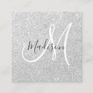 Girl & Glam Gray Silver Glitzer Sparkone Monogramm Quadratische Visitenkarte