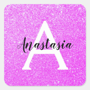 Girl Glam Lila Glitzer Glitzern Monogramm Name Quadratischer Aufkleber