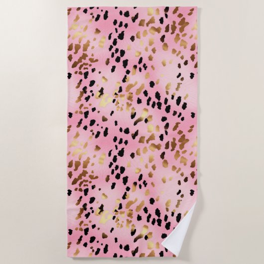 Girl Glam Pink Gold Black Leopard Print Strandtuch (Vorderseite)